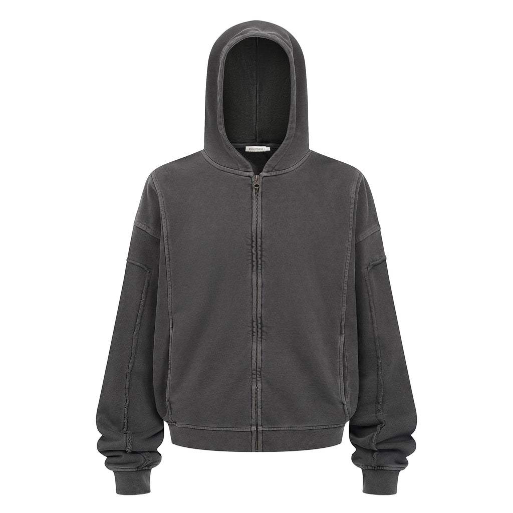 Vintage Street Asute Dye Dark Grey Zipper Hoodies