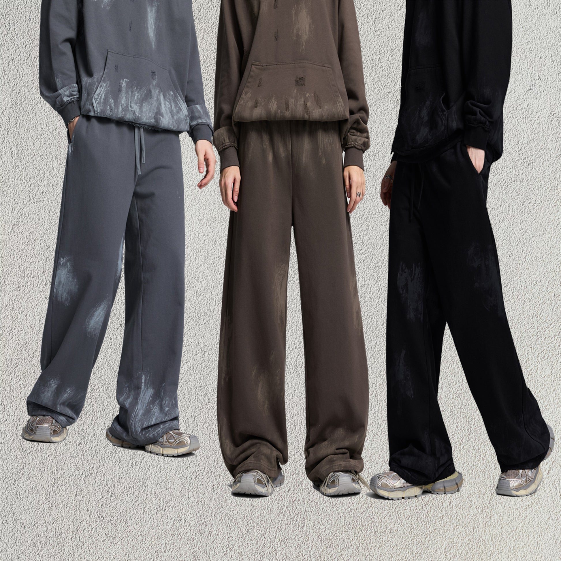 420G Vintage Destroy Paint Wash Oversize Casual Hoodies Sweatpant Set