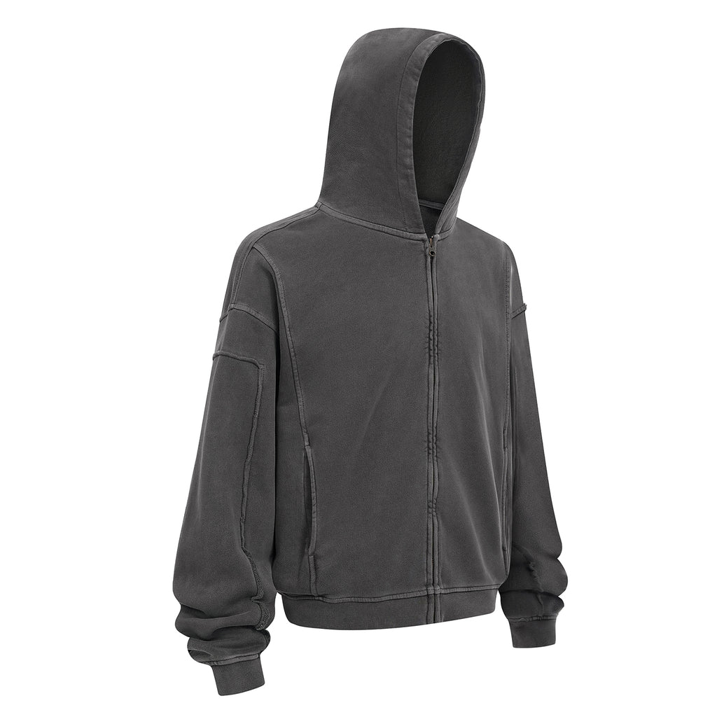 Vintage Street Asute Dye Dark Grey Zipper Hoodies