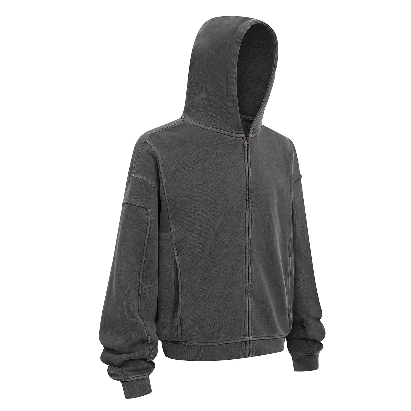 Vintage Street Asute Dye Dark Grey Zipper Hoodies