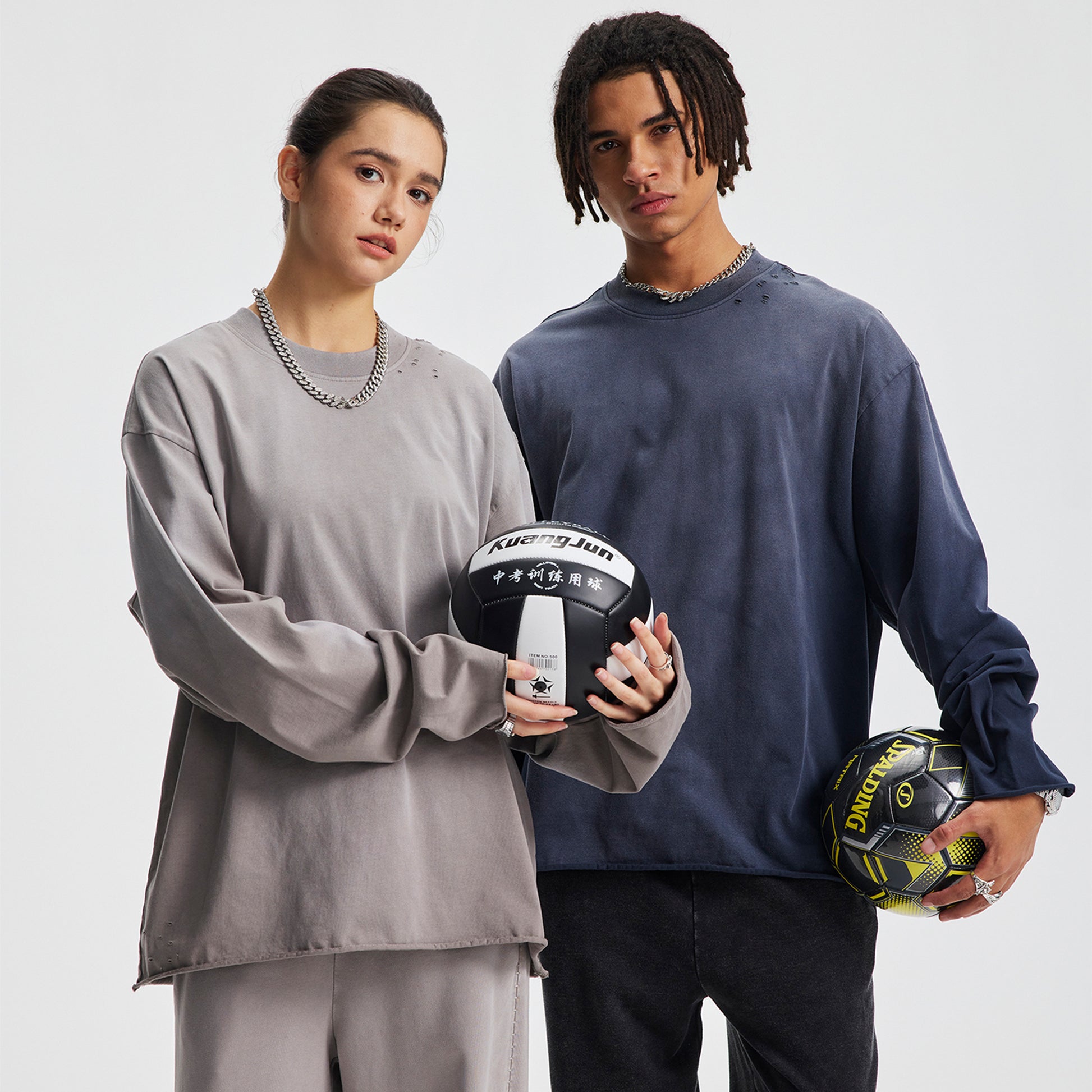 280G Casual Spray Roll Edge  Long Sleeve T Shirt