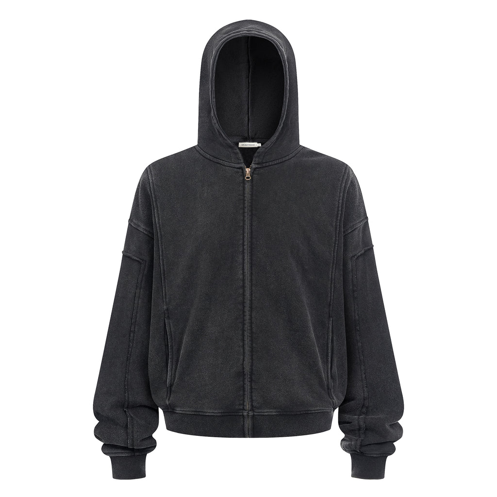 Vintage Street Asute Dye Black Zipper Hoodies