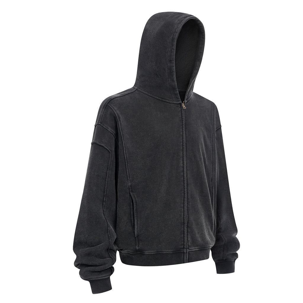 Vintage Street Asute Dye Black Zipper Hoodies