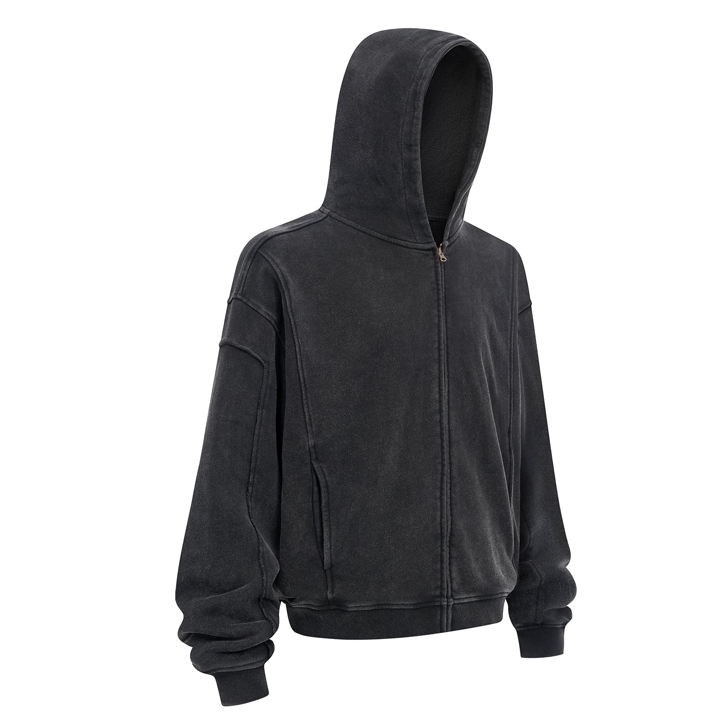 Vintage Street Asute Dye Black Zipper Hoodies