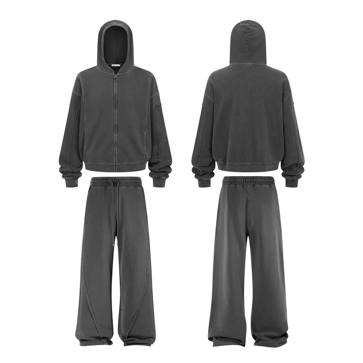 Vintage Street Asute Dye Brown Zipper Hoodies Sweatpants Set