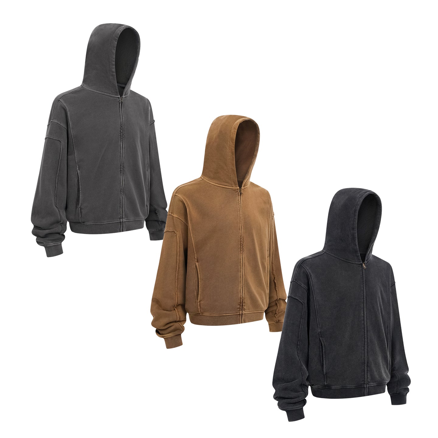 Vintage Street Asute Dye Brown Zipper Hoodies