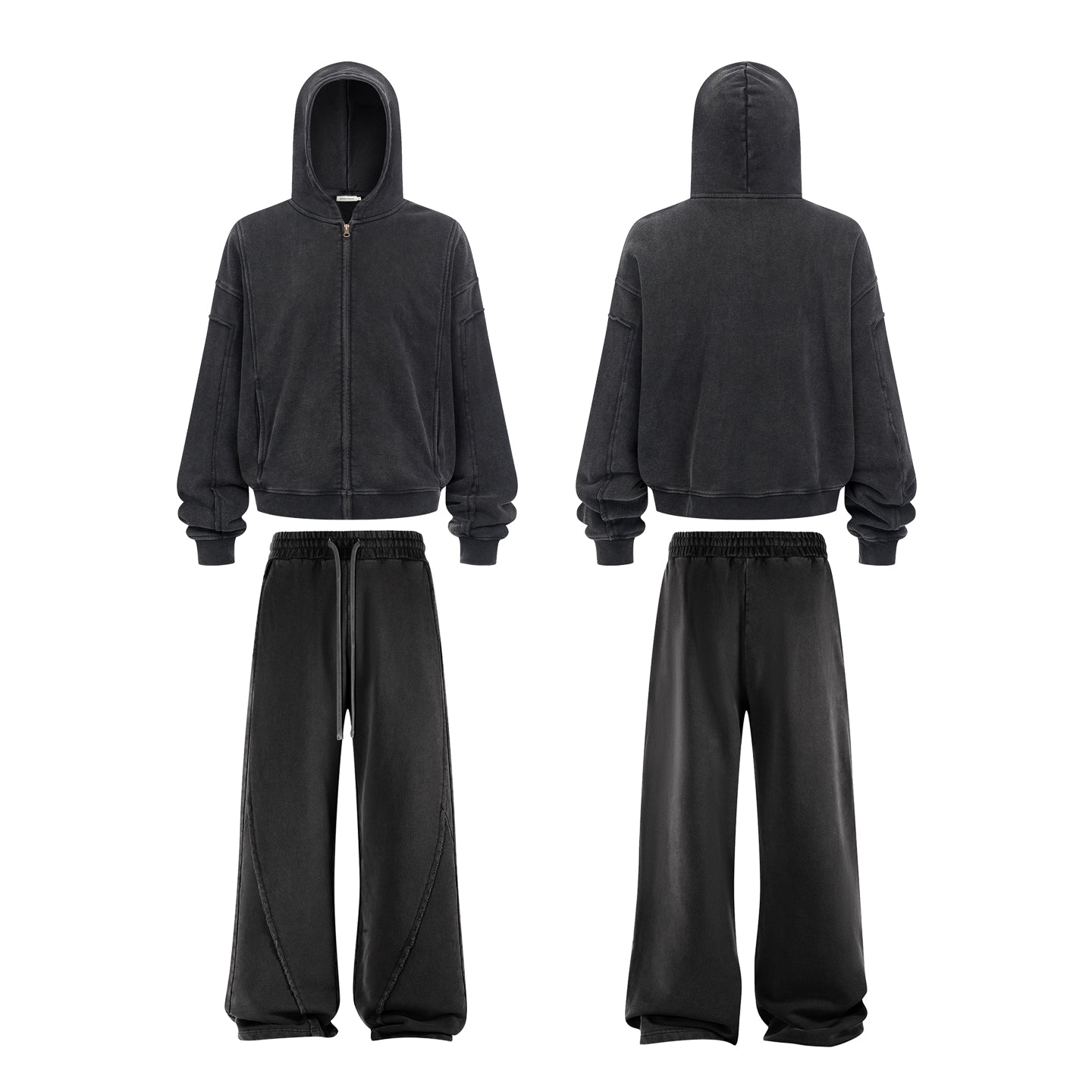 Vintage Street Asute Dye Brown Zipper Hoodies Sweatpants Set