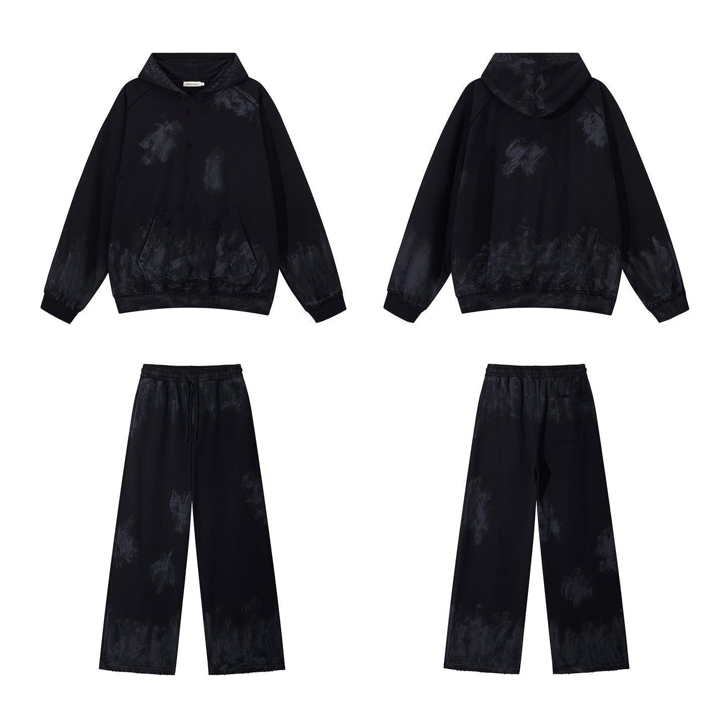 420G Vintage Destroy Paint Wash Oversize Casual Hoodies Sweatpant Set