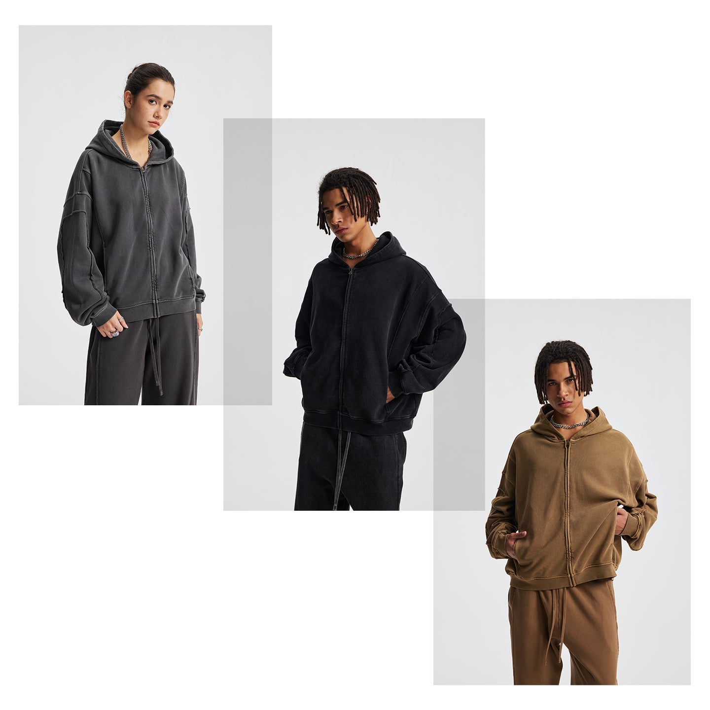 Vintage Street Asute Dye Brown Zipper Hoodies
