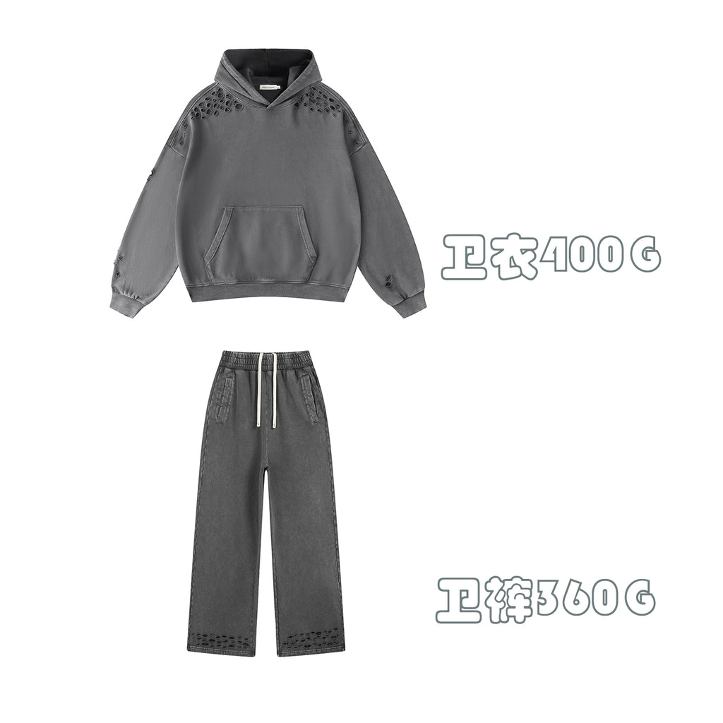 400G Snow Wash Cutting Street Vintage Hoodies