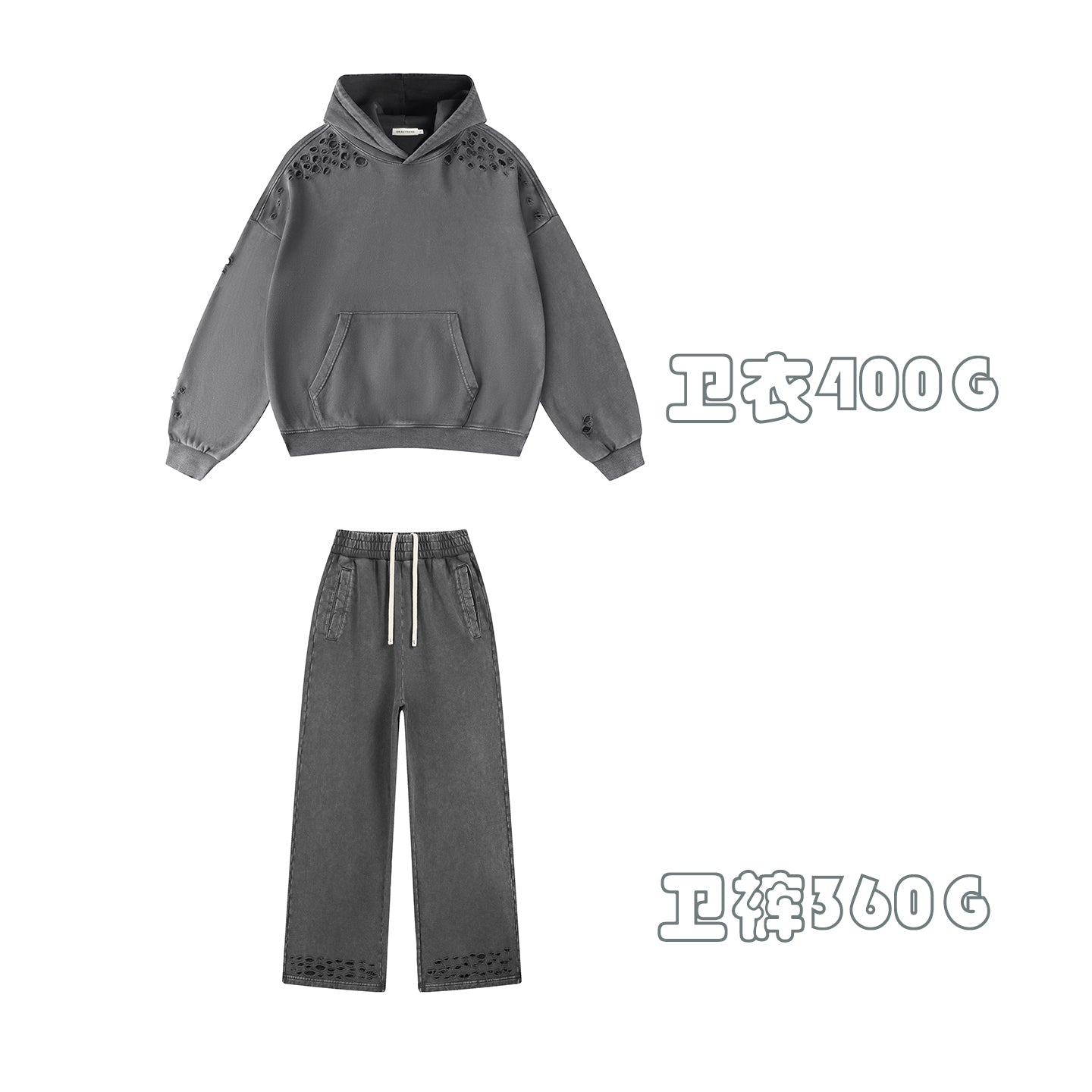 400G Snow Wash Cutting Street Vintage Hoodies