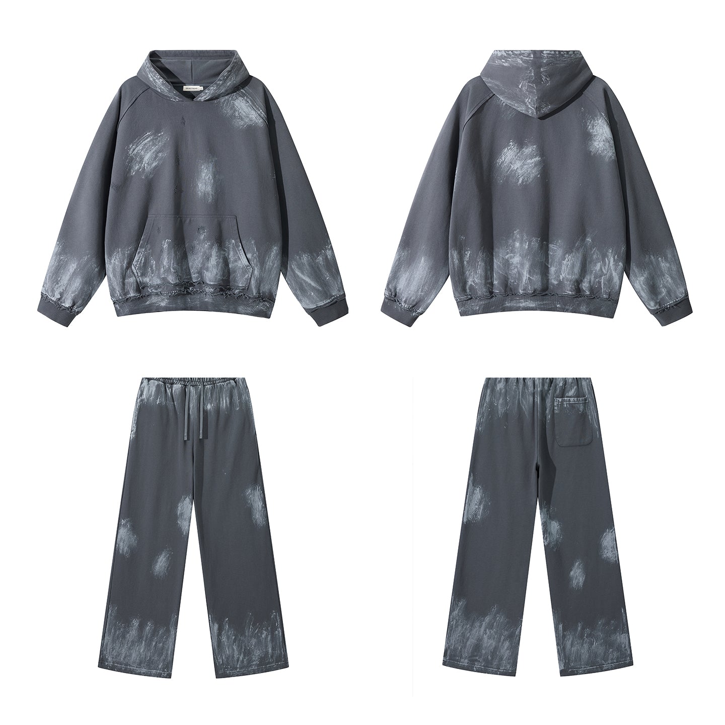 420G Vintage Destroy Paint Wash Oversize Casual Hoodies Sweatpant Set