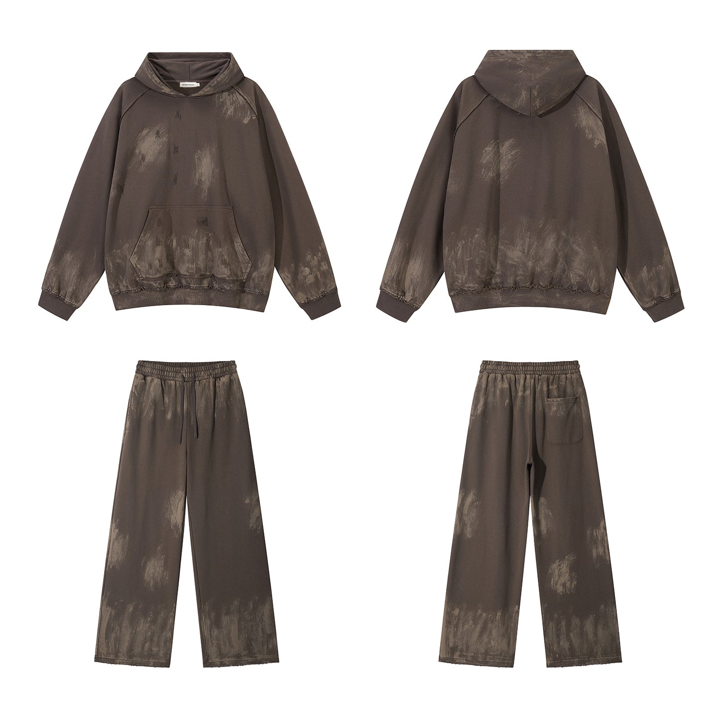 420G Vintage Destroy Paint Wash Oversize Casual Hoodies Sweatpant Set