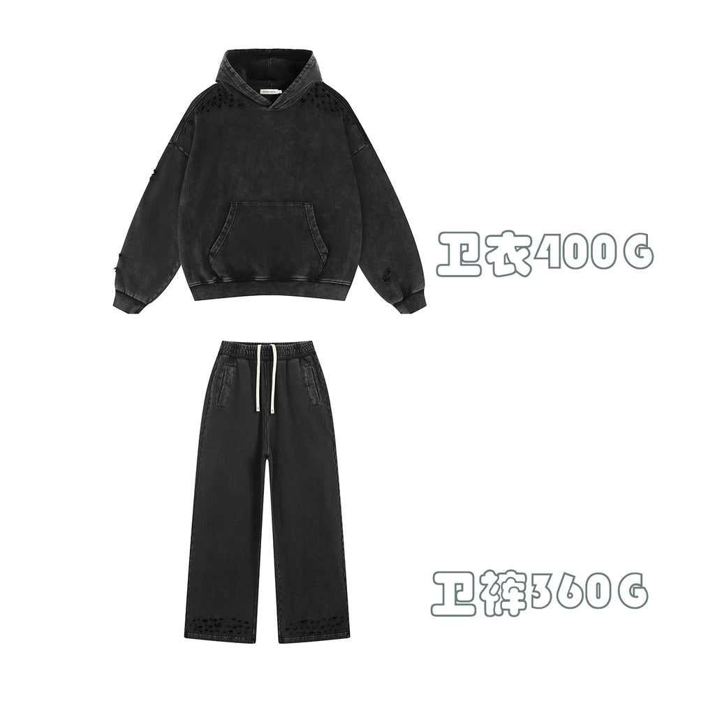 400G Snow Wash Cutting Street Vintage Hoodies