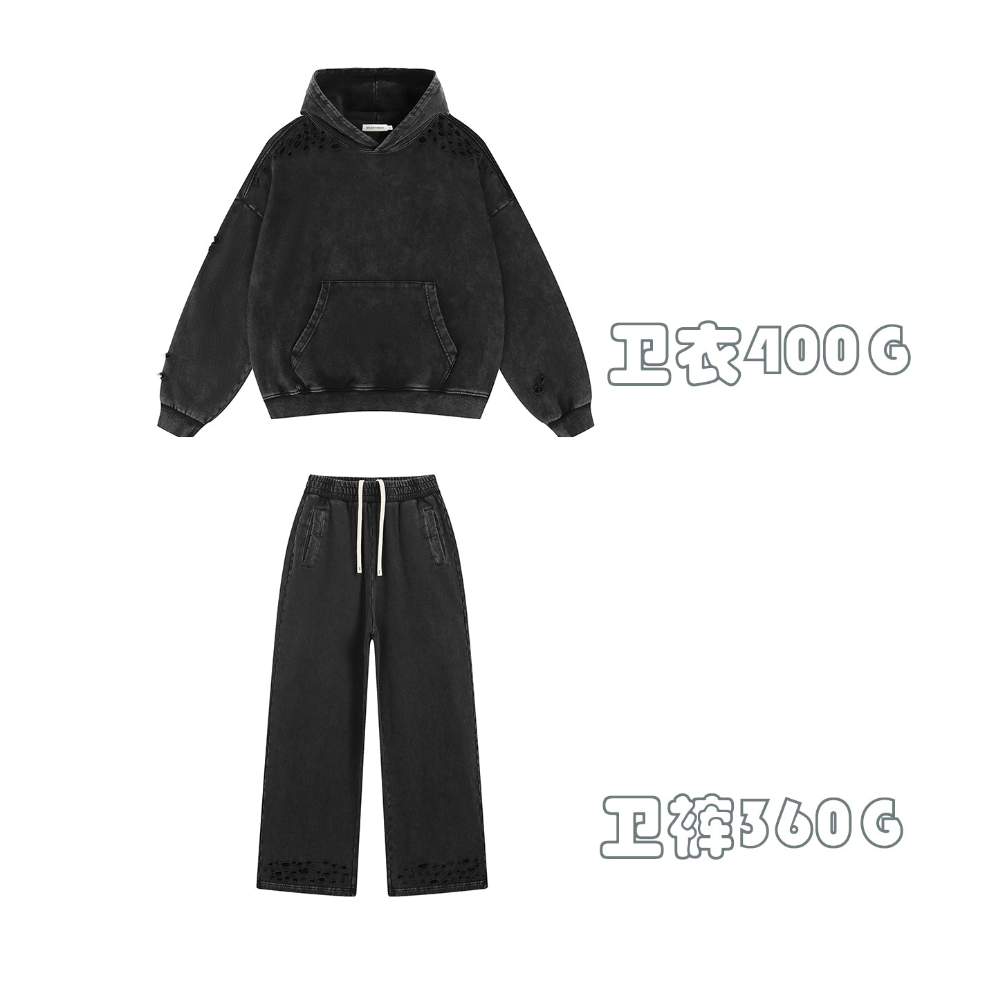 400G Snow Wash Cutting Street Vintage Hoodies