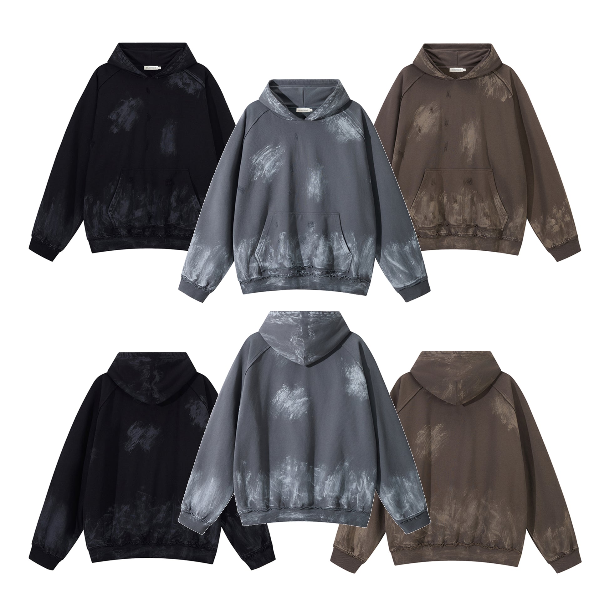 420G Vintage Destroy Paint Wash Oversize Casual Hoodies Sweatpant Set