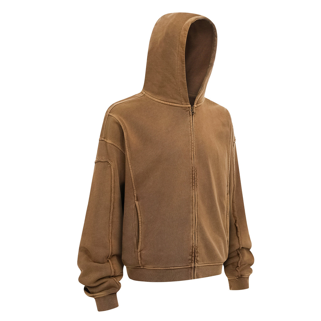 Vintage Street Asute Dye Brown Zipper Hoodies
