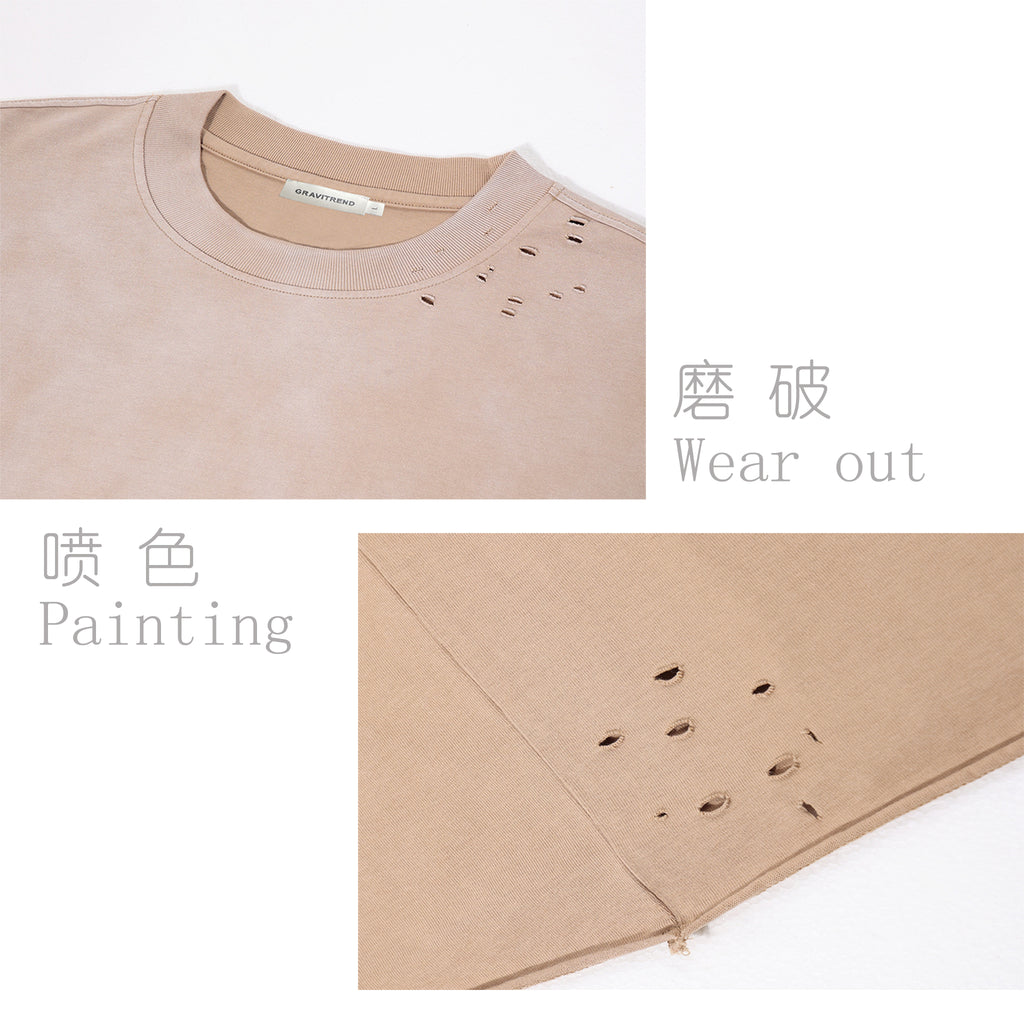 280G Casual Spray Roll Edge  Long Sleeve T Shirt