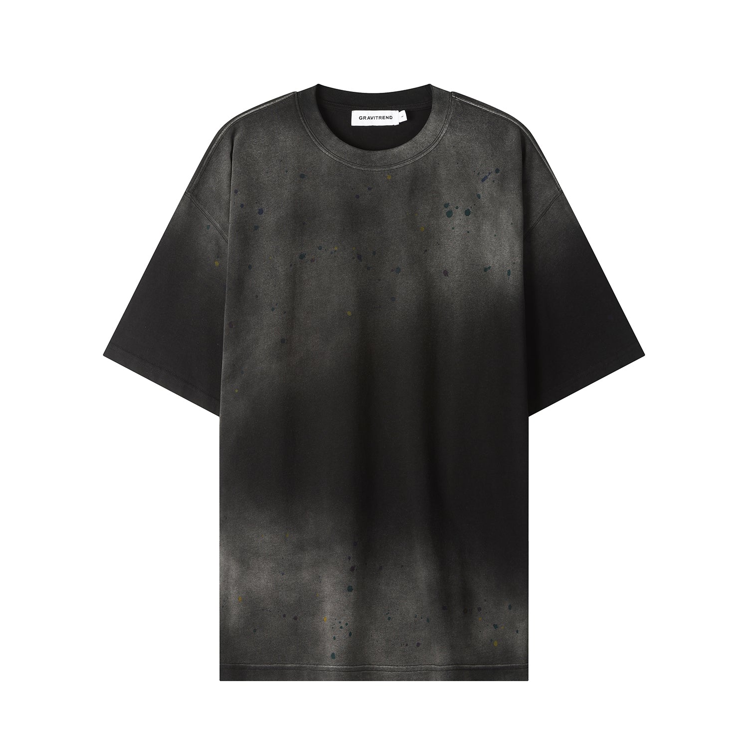 270G  Black Distreeted Color Splatter Ink Short Sleeve T Shirt