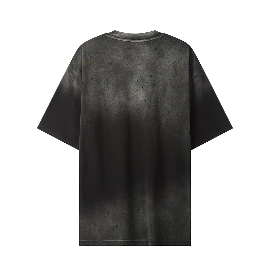 270G  Black Distreeted Color Splatter Ink Short Sleeve T Shirt