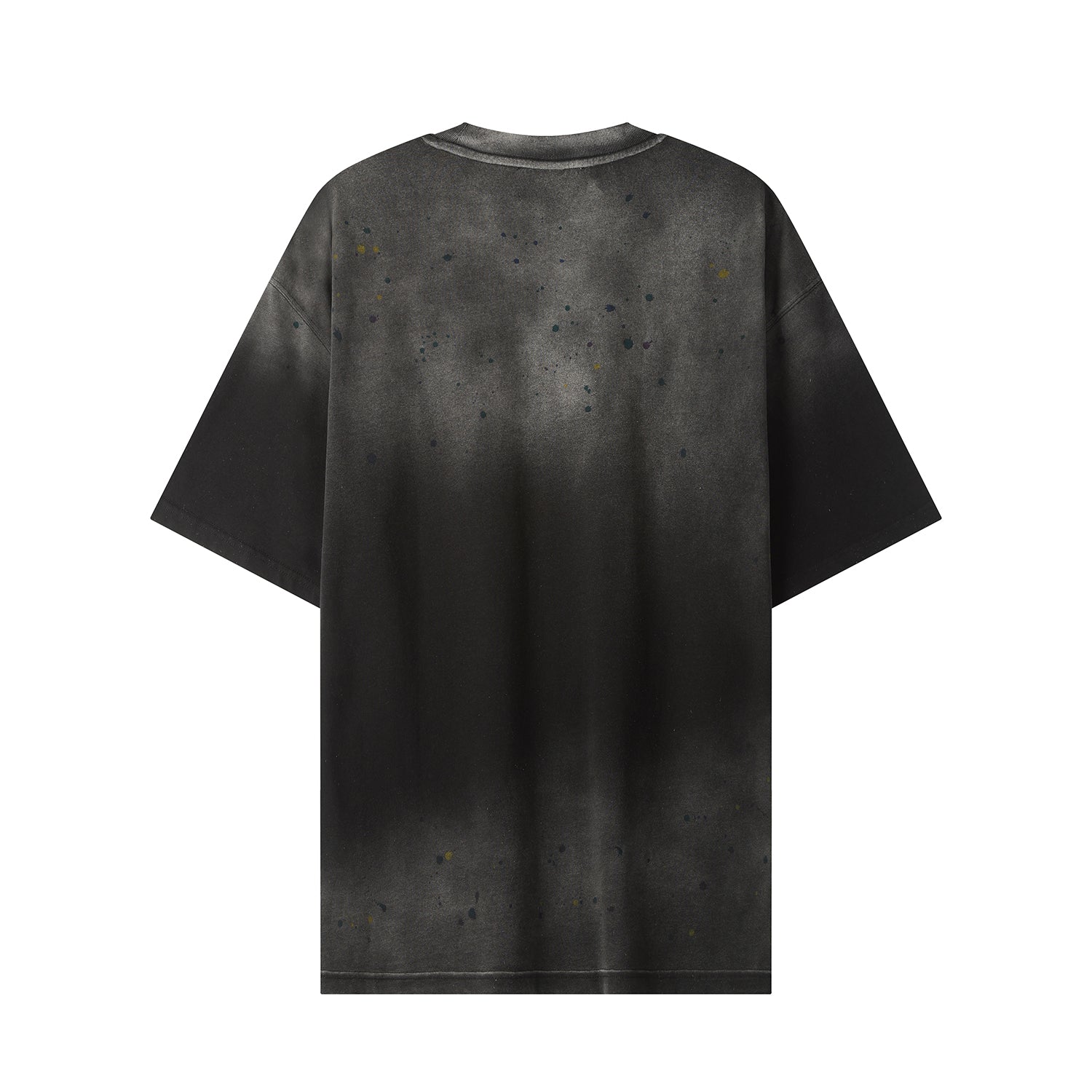 270G  Black Distreeted Color Splatter Ink Short Sleeve T Shirt