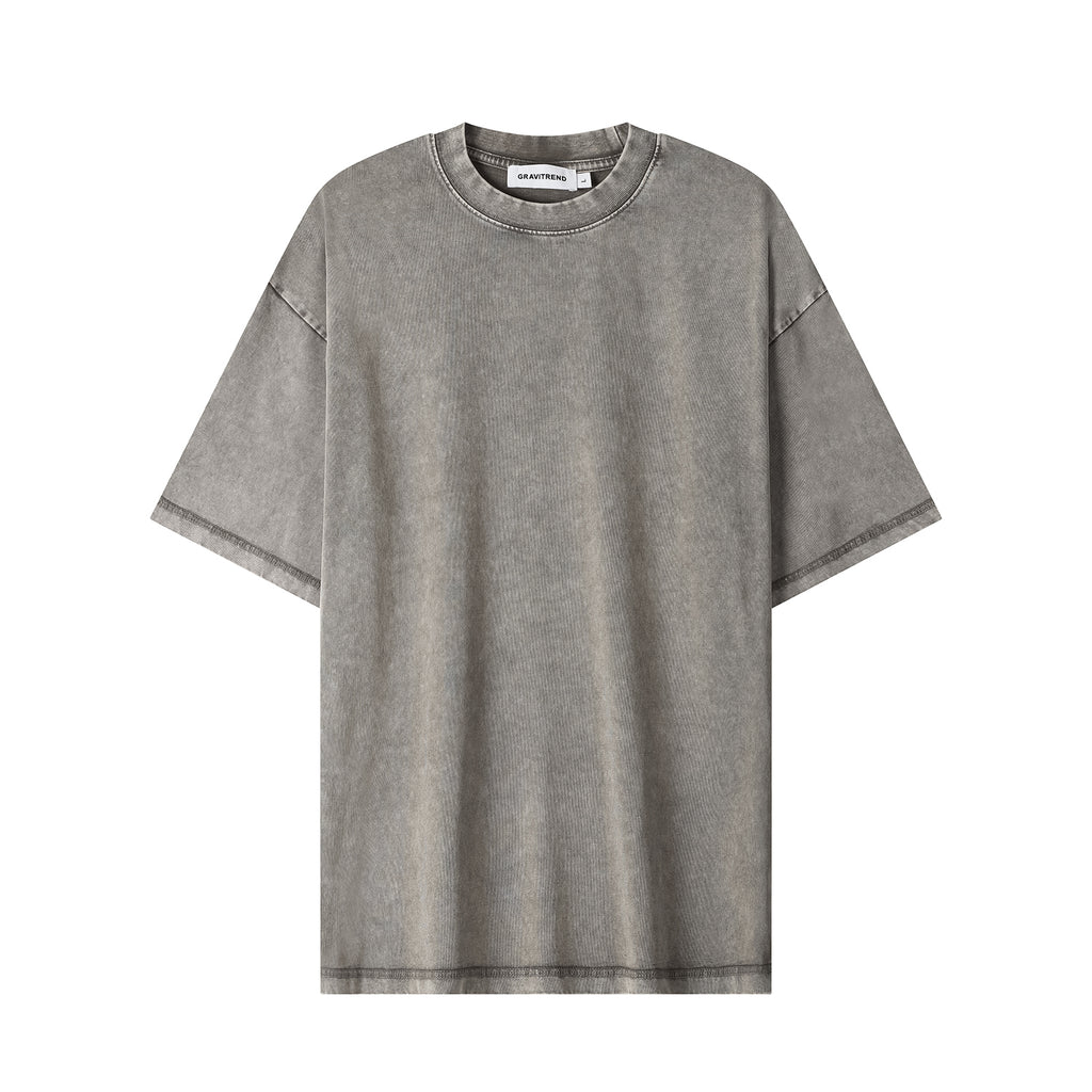 270G Men Batik Washed Vintage Faded Short Sleeve Gray Tee