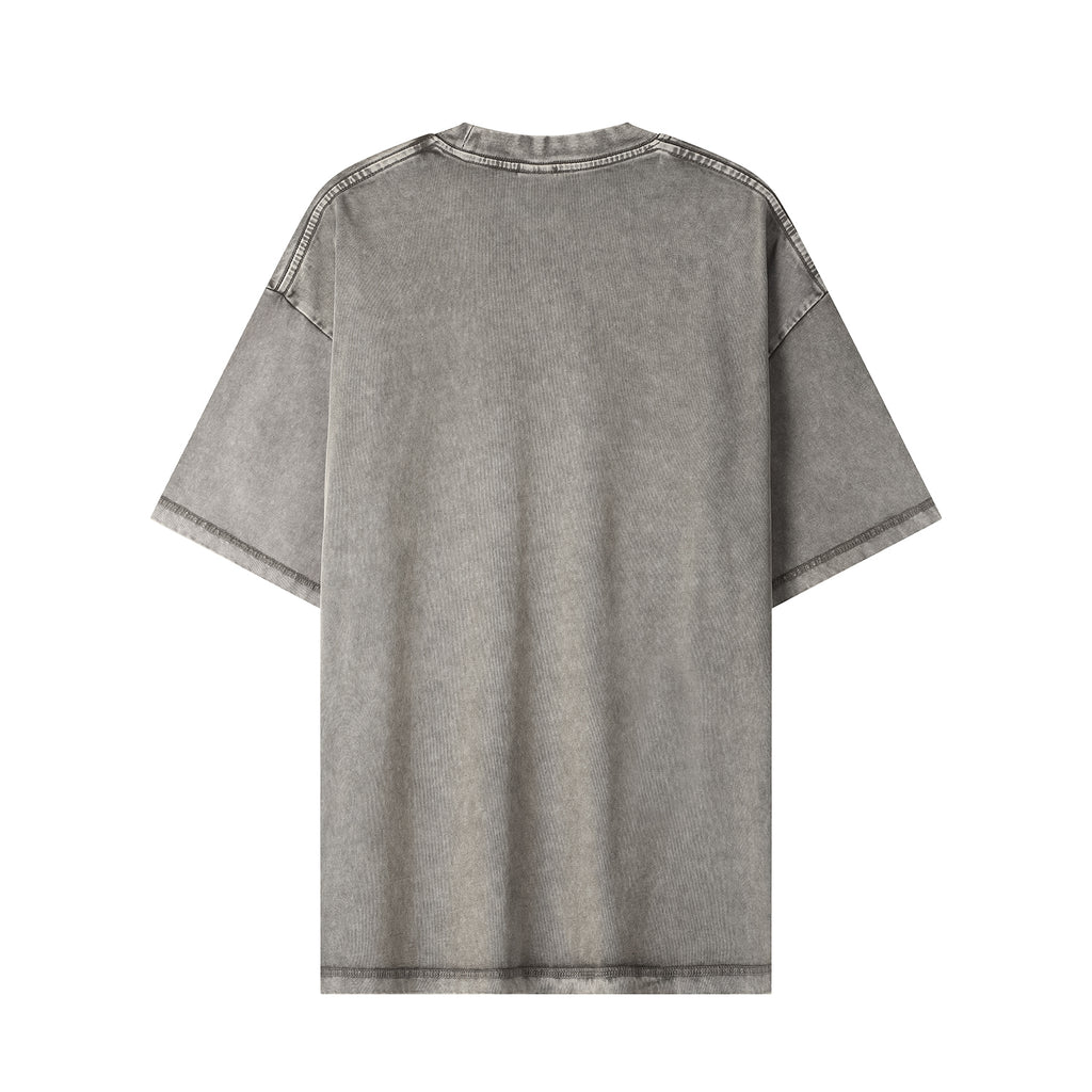 270G Men Batik Washed Vintage Faded Short Sleeve Gray Tee
