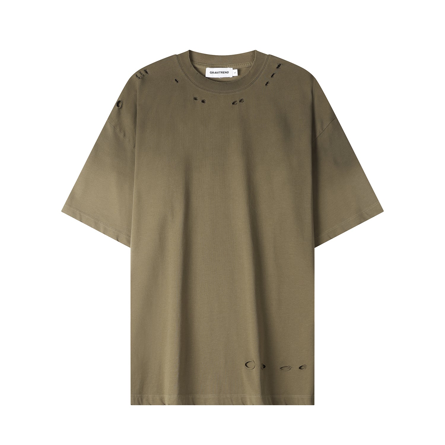 250G Light Coffe Spray Dyed Destroyed Short Sleeve T Shirts