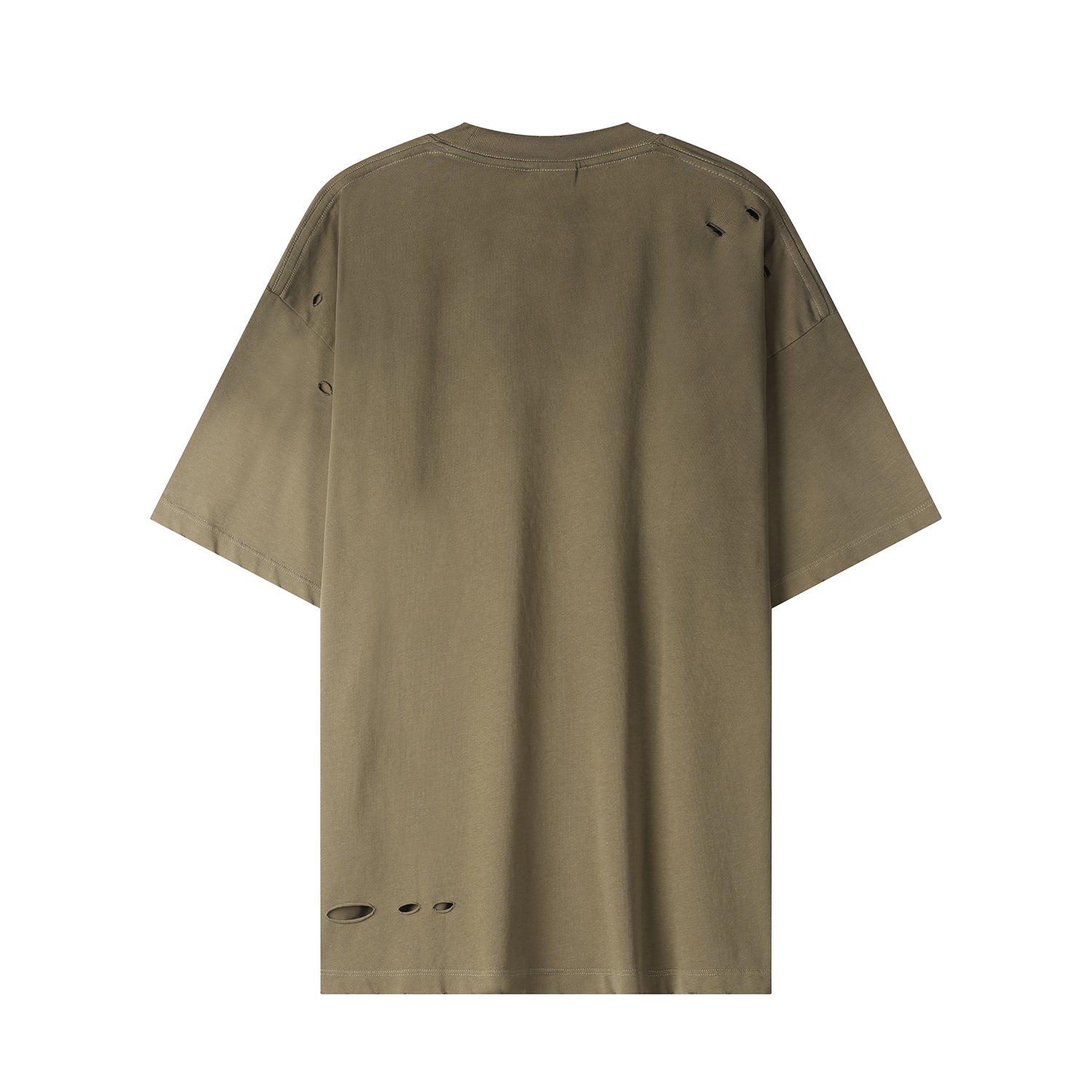 250G Light Coffe Spray Dyed Destroyed Short Sleeve T Shirts
