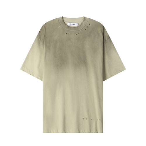 250G Apricot Spray Dyed Destroyed Short Sleeve T Shirts