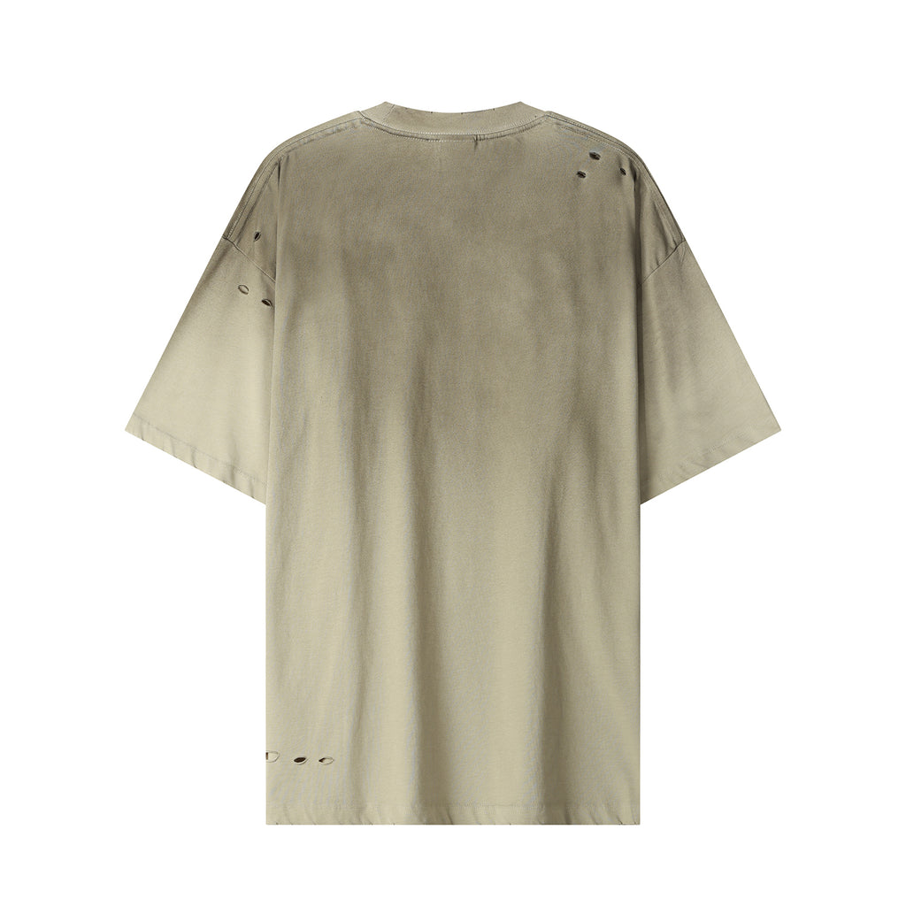 250G Apricot Spray Dyed Destroyed Short Sleeve T Shirts