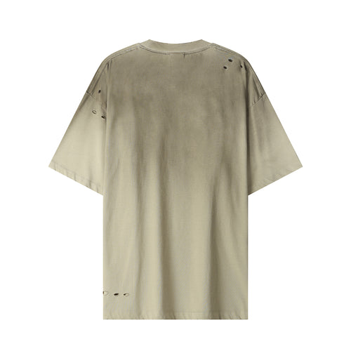 250G Apricot Spray Dyed Destroyed Short Sleeve T Shirts