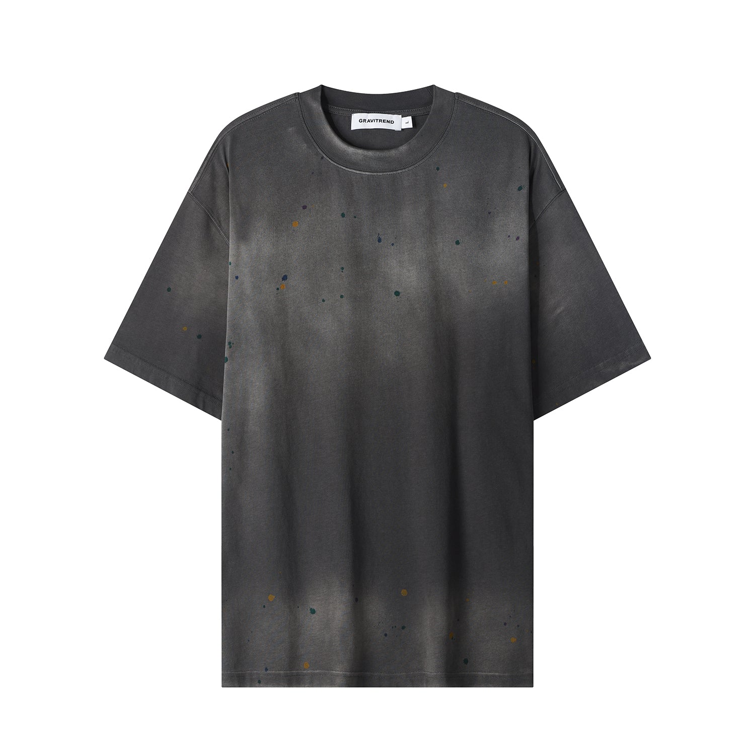 270G Charcoal Grey Distreeted Color Splatter Ink Short Sleeve T Shirt