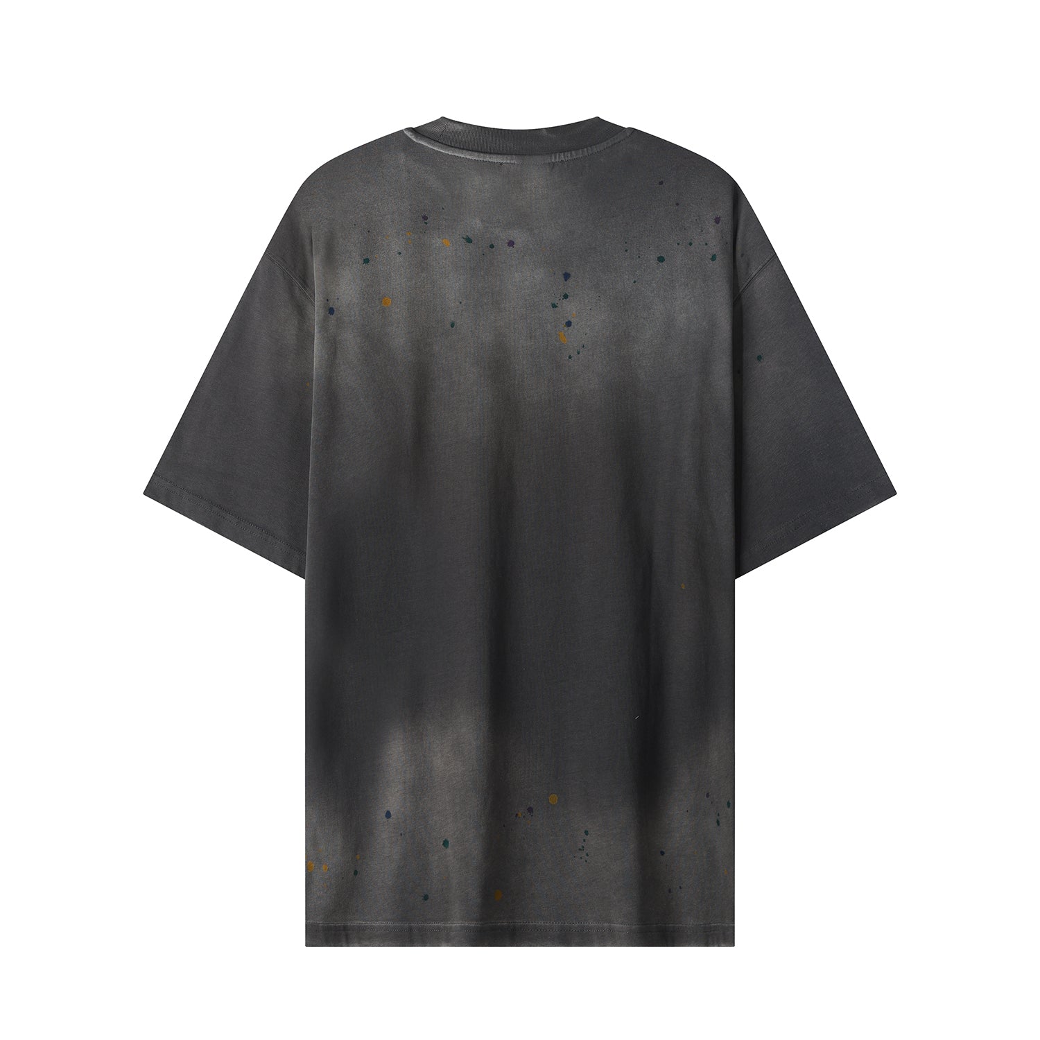 270G Charcoal Grey Distreeted Color Splatter Ink Short Sleeve T Shirt