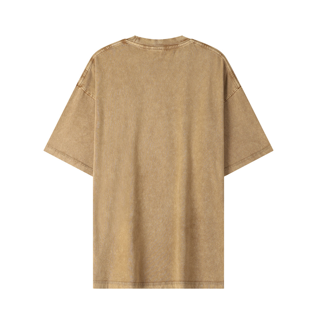 270G Men Batik Washed Vintage Sand Short Sleeve Faded Tee