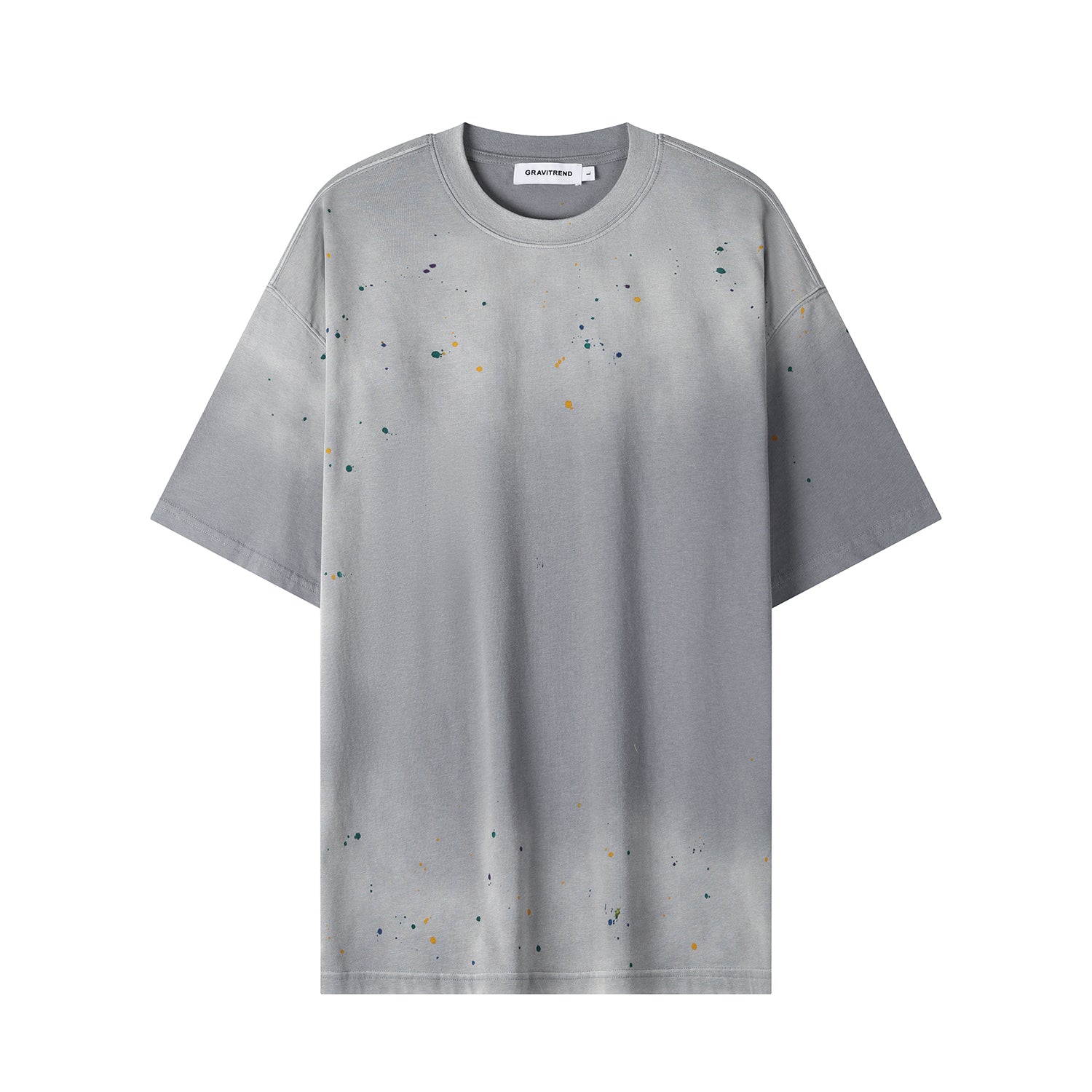 270G Light Grey Distreeted Color Splatter Ink Short Sleeve T Shirt
