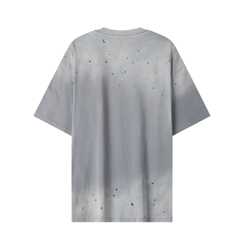 270G Light Grey Distreeted Color Splatter Ink Short Sleeve T Shirt