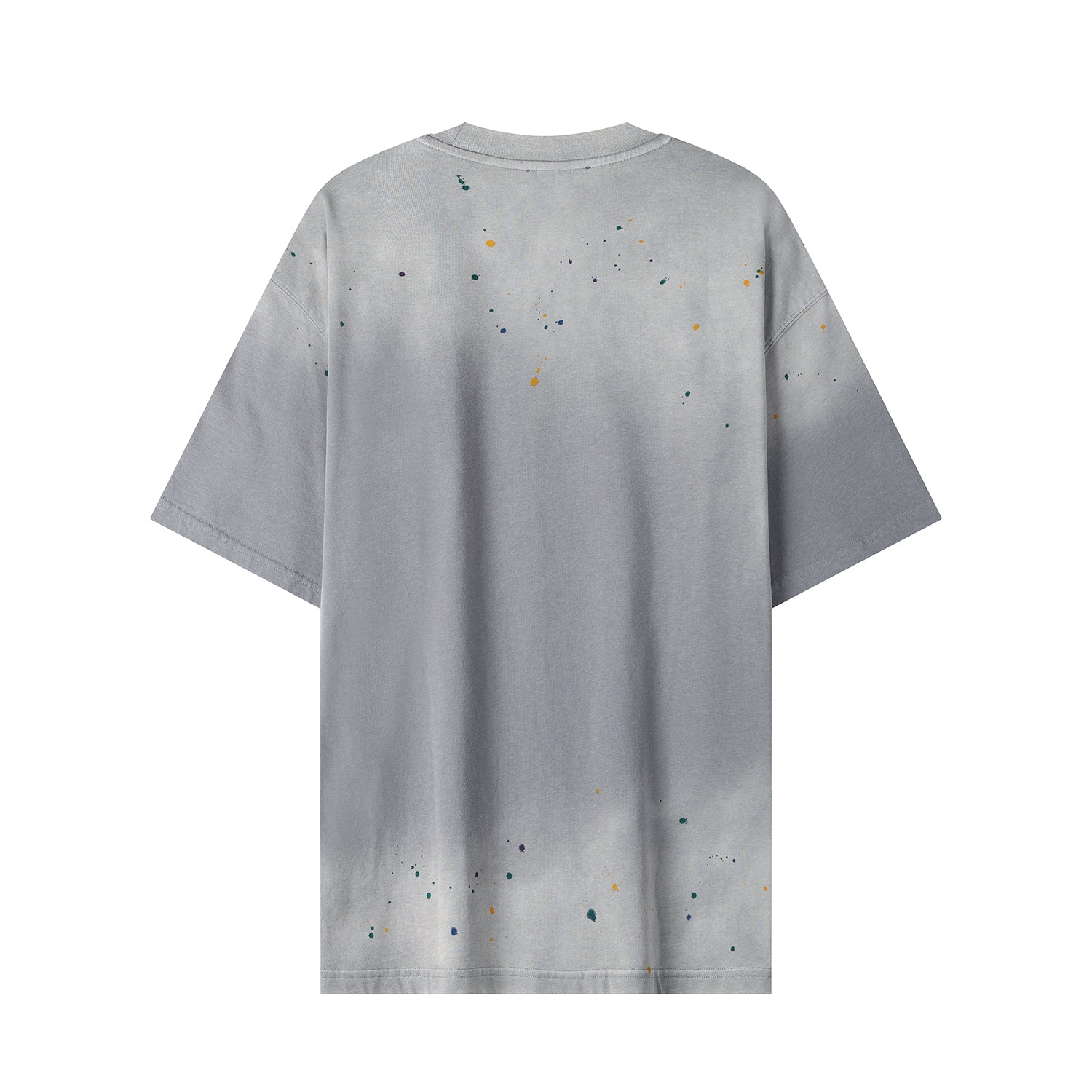 270G Light Grey Distreeted Color Splatter Ink Short Sleeve T Shirt