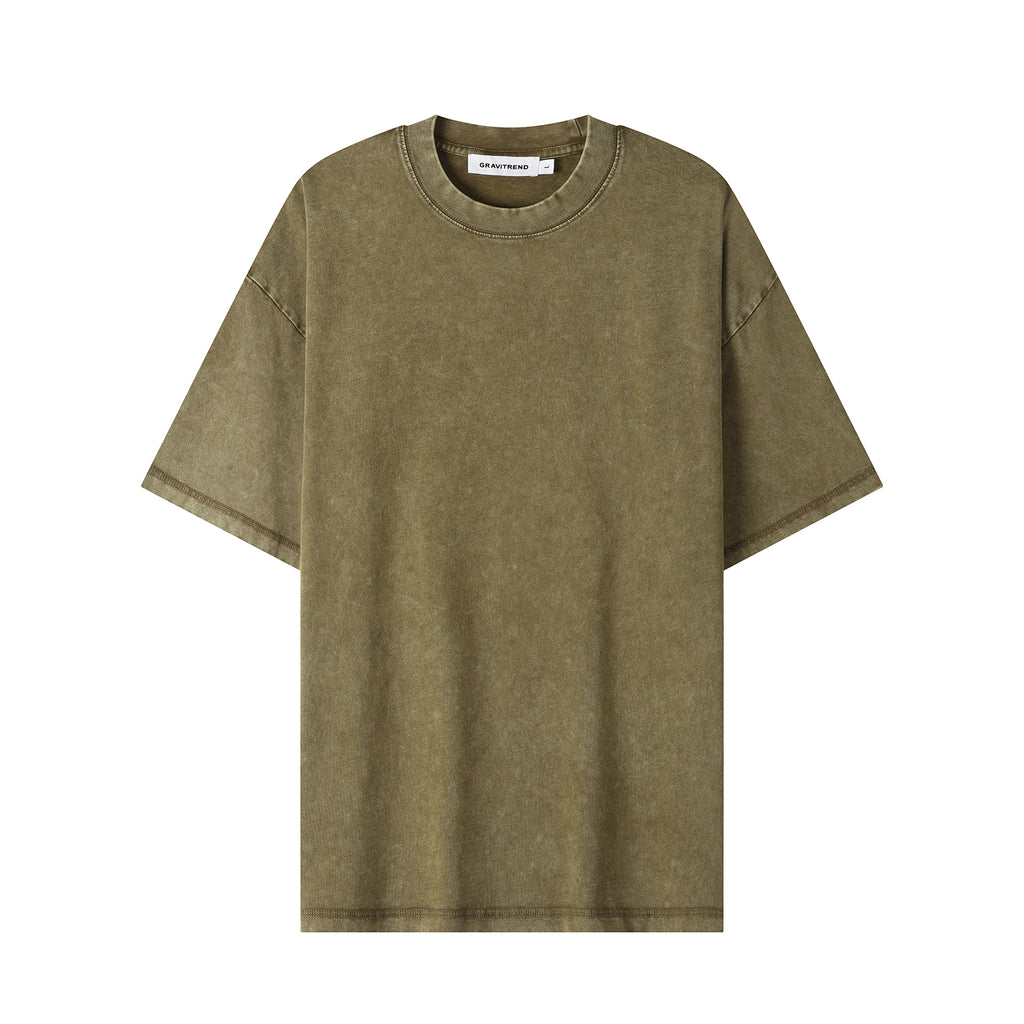270G Men Batik Washed Vintage Sage Green Short Sleeve Faded Tee