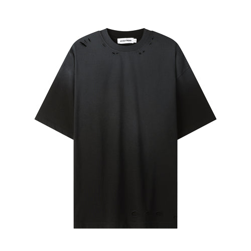 250G Black Spray Dyed Destroyed Short Sleeve T Shirts
