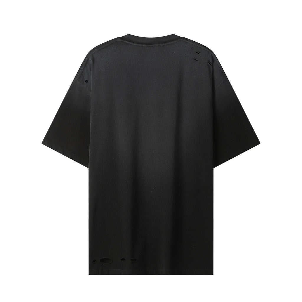 250G Black Spray Dyed Destroyed Short Sleeve T Shirts