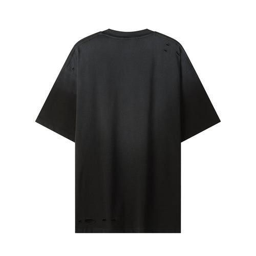 250G Black Spray Dyed Destroyed Short Sleeve T Shirts