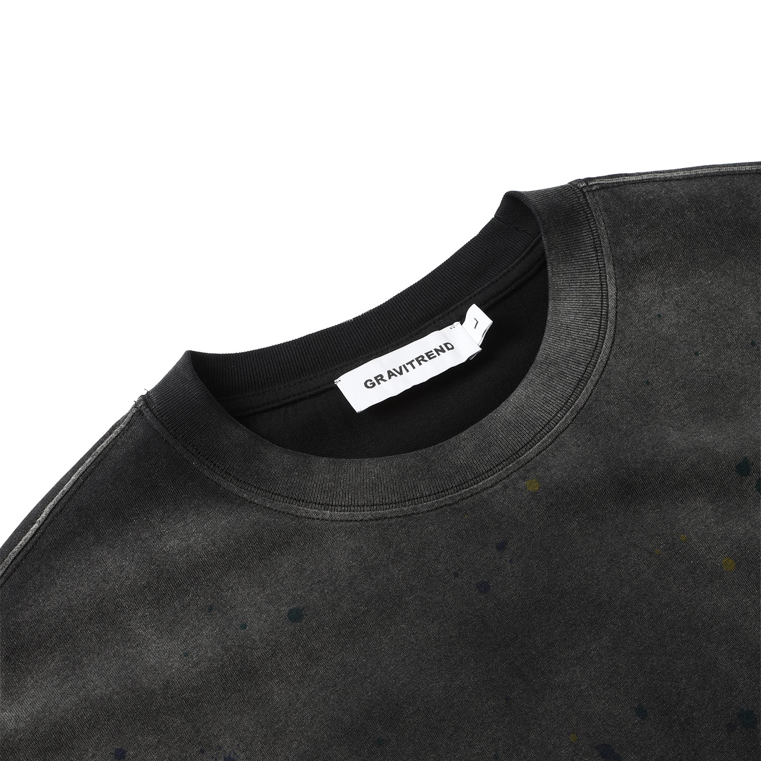 270G  Black Distreeted Color Splatter Ink Short Sleeve T Shirt