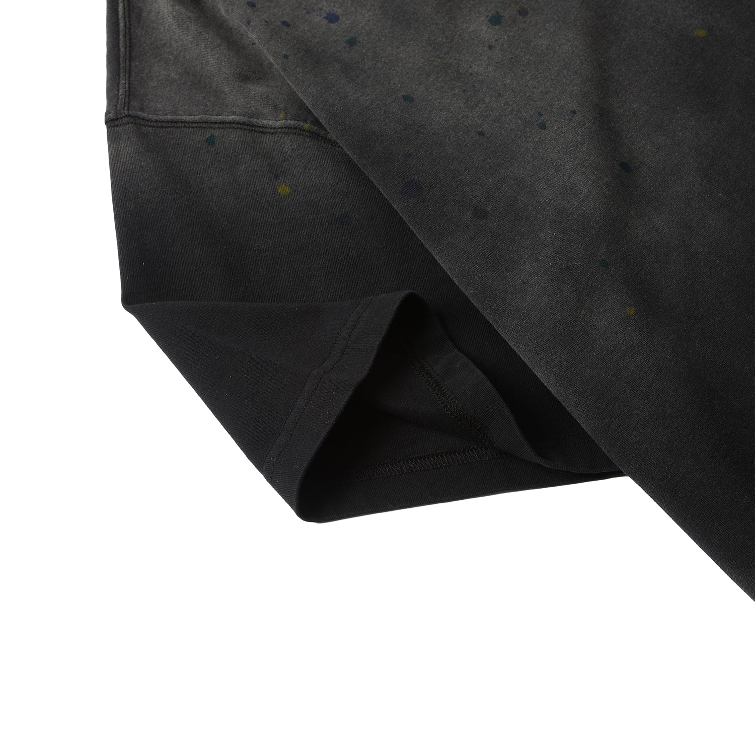 270G  Black Distreeted Color Splatter Ink Short Sleeve T Shirt