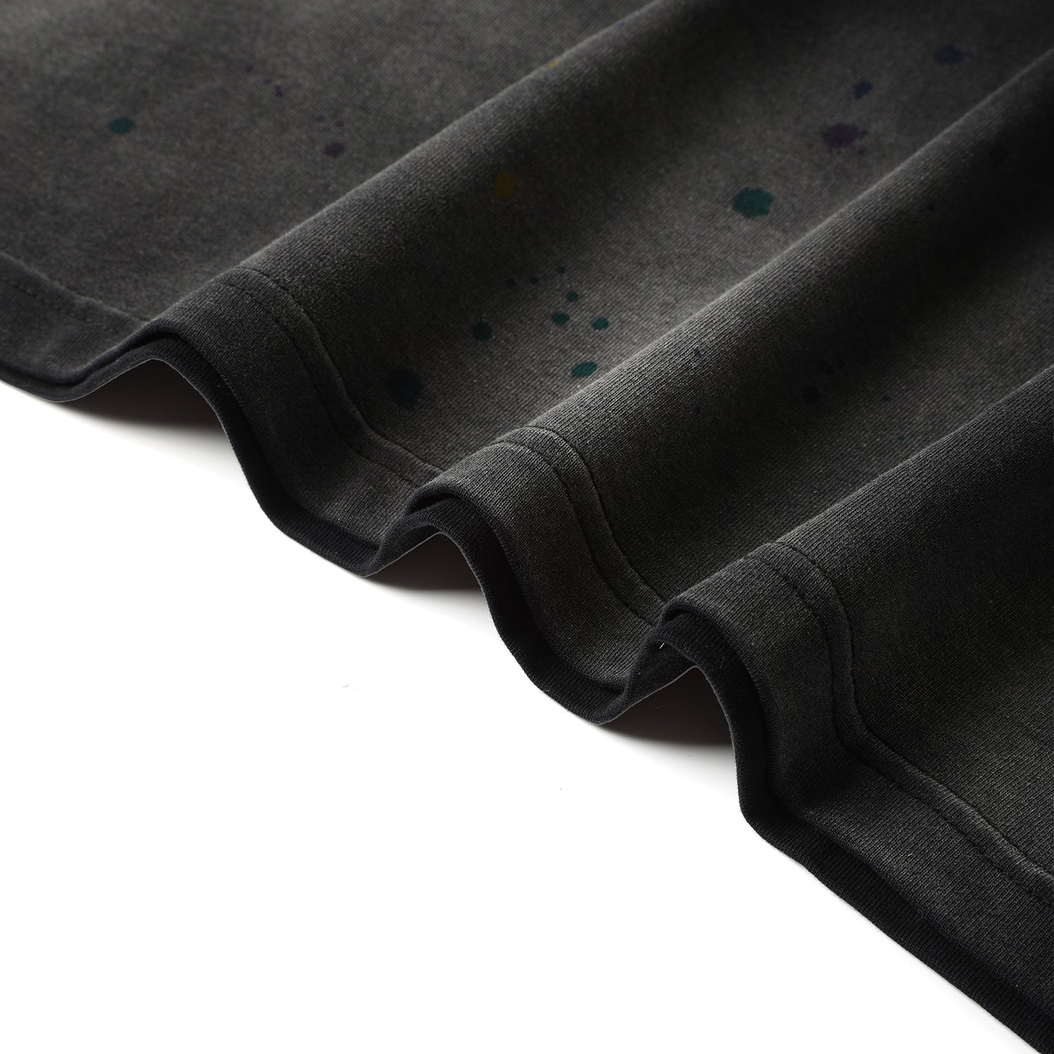 270G  Black Distreeted Color Splatter Ink Short Sleeve T Shirt