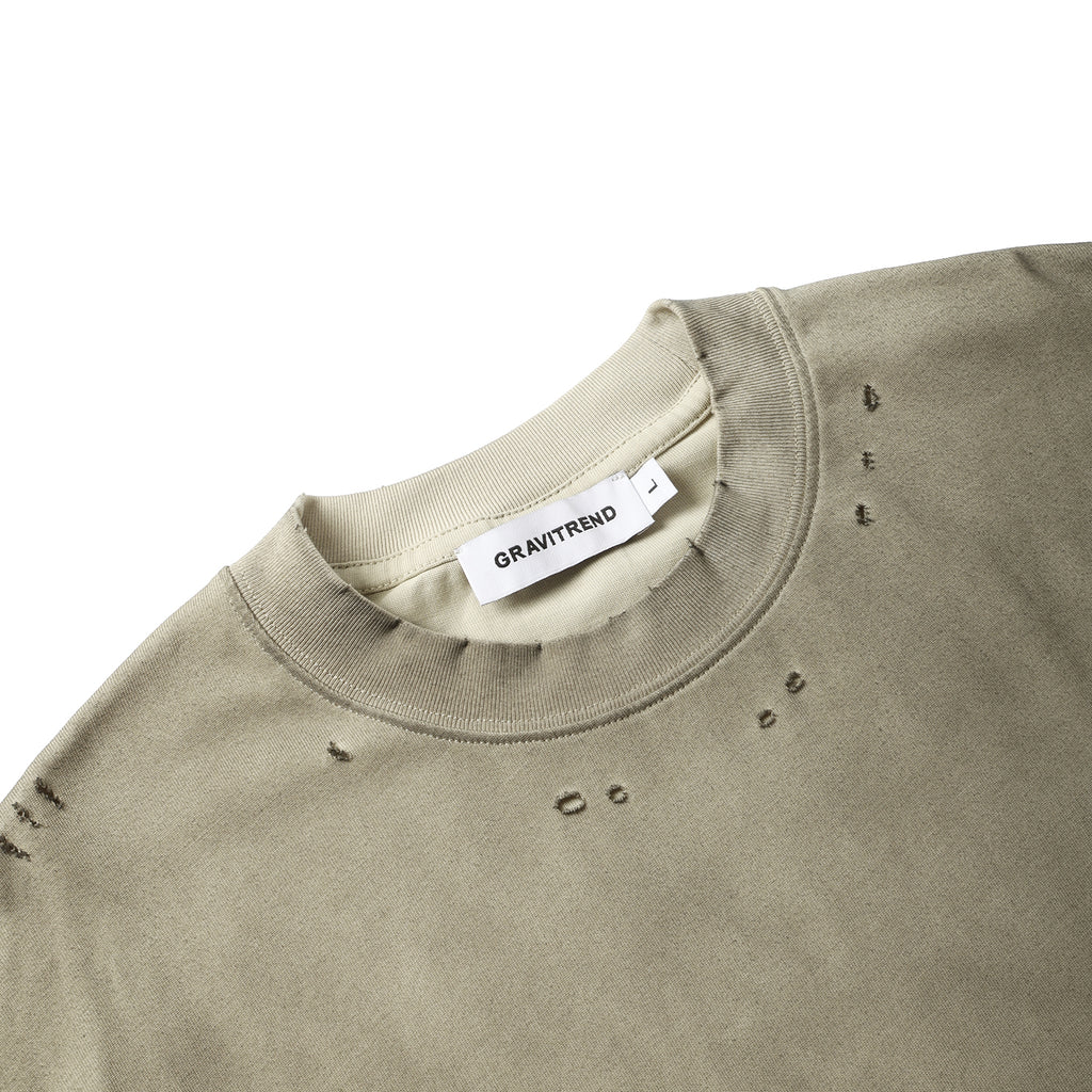250G Apricot Spray Dyed Destroyed Short Sleeve T Shirts