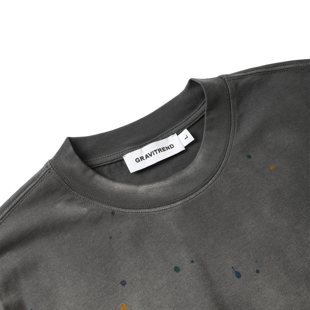270G Charcoal Grey Distreeted Color Splatter Ink Short Sleeve T Shirt