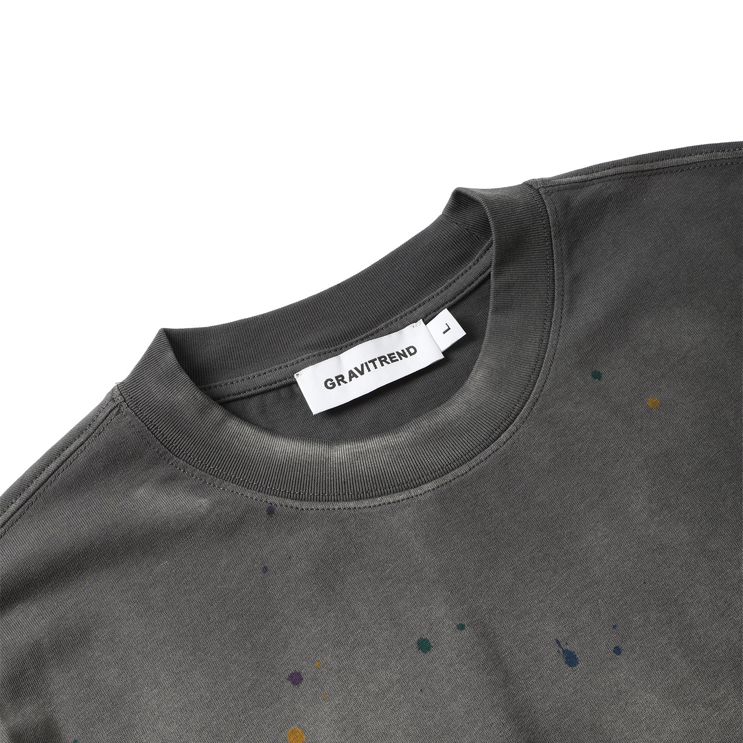 270G Charcoal Grey Distreeted Color Splatter Ink Short Sleeve T Shirt