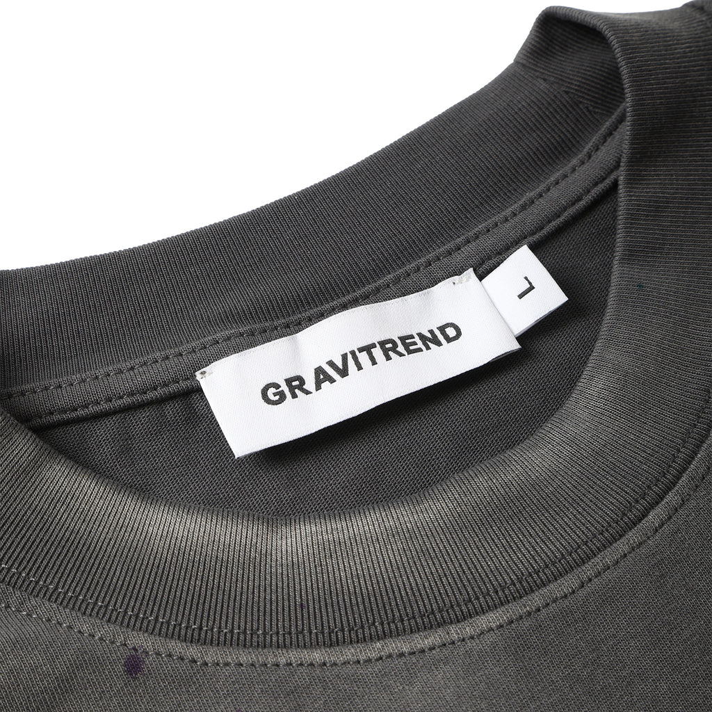 270G Charcoal Grey Distreeted Color Splatter Ink Short Sleeve T Shirt