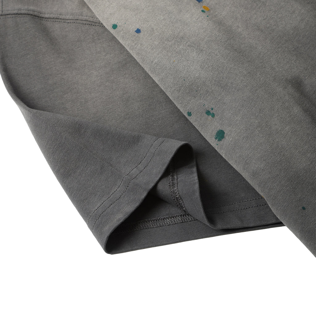 270G Charcoal Grey Distreeted Color Splatter Ink Short Sleeve T Shirt